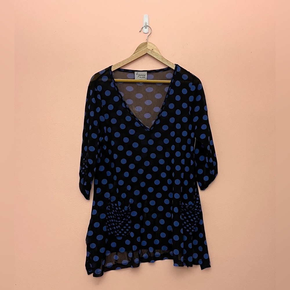 Vintage Y2K Lynn Ritchie XL Mesh Polka Dot Tunic Shirt